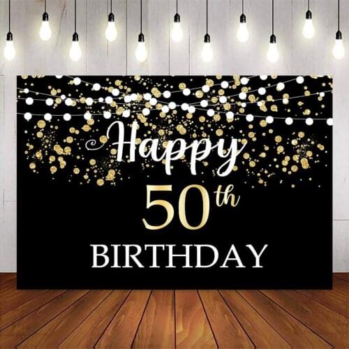 Happy 50th birthday party backdrop gold glitter photo background studio fifty birthday party decoration supplies customize