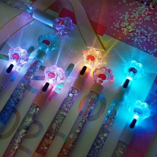 Kawaii Creative Cute Cartoon Unicorn Cat Paw Gel Pen Novelty LED Crystal Drift Sand Glitter Lights Pen School Suppleis Papeterie
