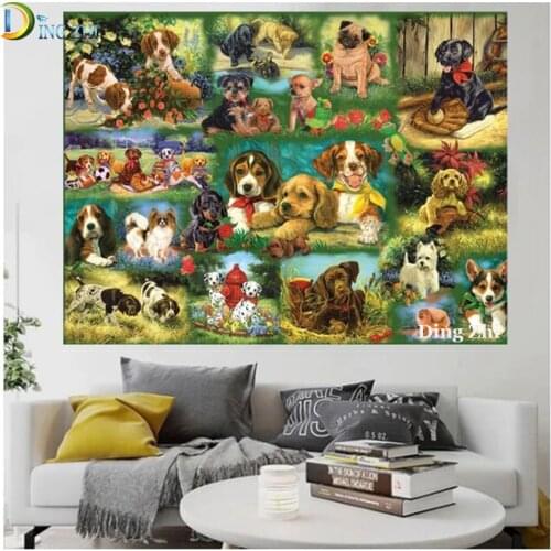Full Round Square Drill Embroidery Dog Picture 5D Diy Diamond Mosaic Animal Diamond Painting Cross Stitch Rhinestone Diamond Art