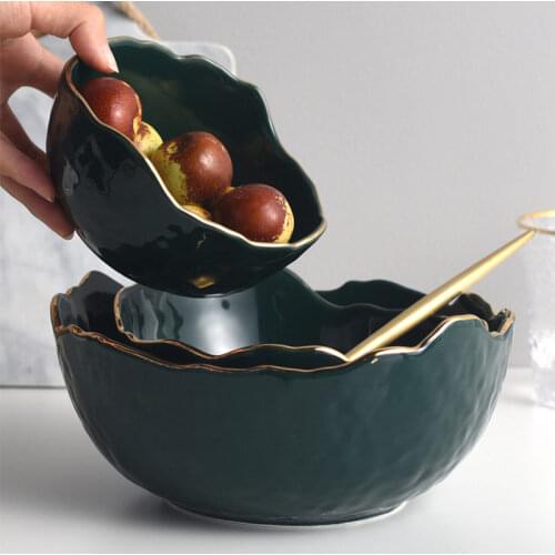 Nordic Home Decor Tableware Gold Inlay Ceramic Salad Bowl Porcelain Dessert Bowl Fruit Bowl For Baby Snack insalatiera
