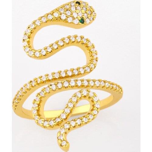 FLOLA Crystal Adjustable Snake Ring For Women Animal Resizable Cubic Zirconia Finger Ring Stackable Trendy Jewelry Gifts rigj64