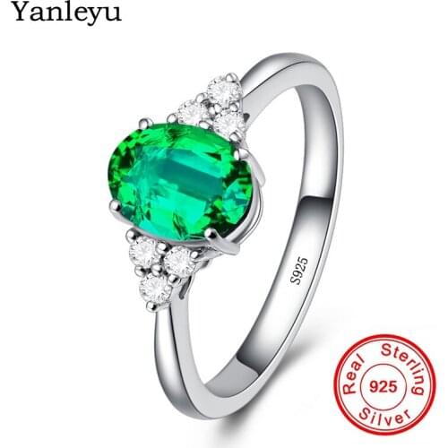 Yanleyu Luxury Natural Green Gem Stone Open Ring Solid 925 Sterling Silver Wedding Jewelry Adjustable Size Rings for Women PR143