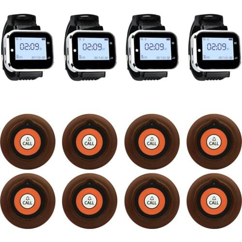 JINGLE BELLS 8 Call Button+4 Watch pager Receiver Wireless Service Call Bells Wireless Restaurant Guest Calling Systems Pager