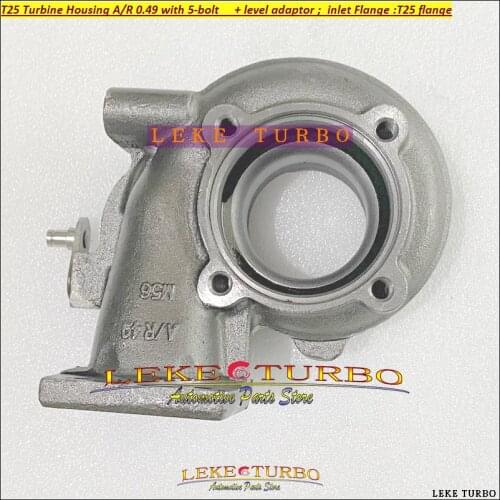 T25 Turbine Housing only A/R 0.49 5-bolt + level adaptor Inlet flange T25 flange Water cooled with gasket