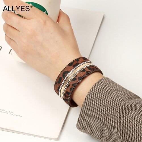ALLYES Bohemian Animal Pattern Leather Bracelets for Women Fahion Leopard Wrap Bracelet Bangle Female Jewelry Gifts