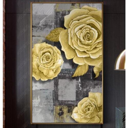 Creative Door Sticker Golden Flowers For Living Room Bedroom PVC Self Adhesive Wallpaper Waterproof Renew Wall Stickers