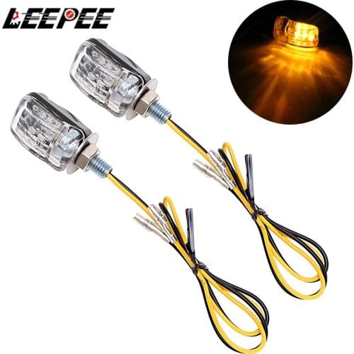 LEEPEE A pair Motorcycle Bike Mini Turn Signal Light 6 LED Indicator Blinker 12V Amber Indicators Flashing Sliver/Black