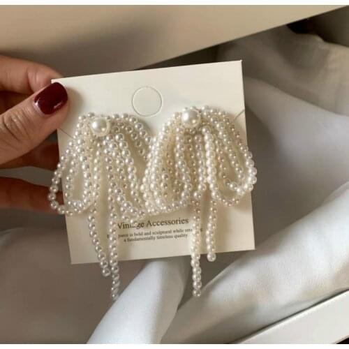 Fashion high quality brand womens earrings jewelry, all handmade pearl tassel earrings, fashionable womens exquisite jewelry