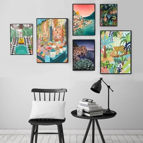 Wall Art Canvas Paintings Landscape Wall Pictures Italy Gift Home Decoration Moroccan Villa Art Prints Travel Posters Botanical