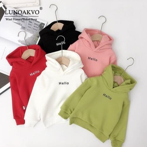 Lunoakvo New Autumn Winter Coat Toddler Baby Kids Boys Girls Clothes Hooded Letter Hello Hoodie Sweatshirt Tops Clothing