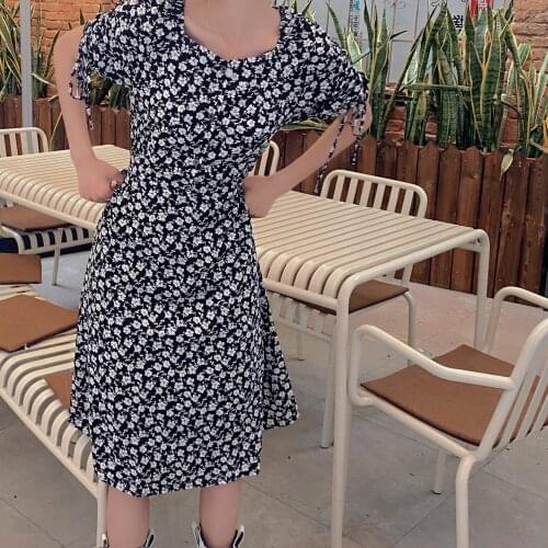 Herai Korea dongdamen new summer floral dress long skirt Short Sleeve Dress