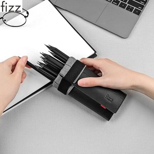 Fizz Pencil Bag Multifunctional 8 Hole Student Pencil Case Retro Leather Larger Capacity Simple Stationery Bag For School Office