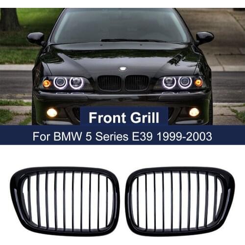 2PCS Front Bumper Kidney Grille Glossy Black Single Line One Slat for BMW 5 Series E39 M5 1999-2004 Car Styling Racing Grill