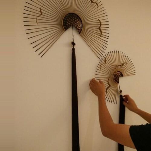 Modern Wrought Iron Fan Shape Wall Hanging Crafts Decoration Hotel Corridor Wall Mural Ornaments Home Wall Sticker Pendant Decor