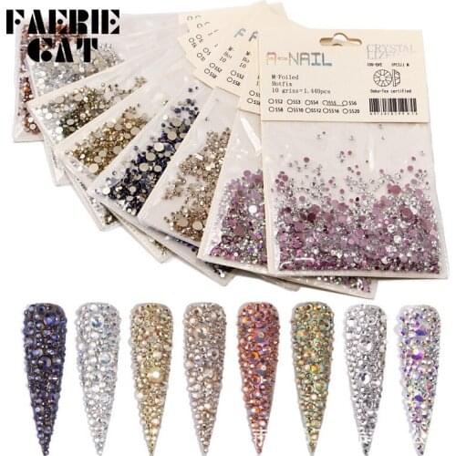 1 Pack Nail Rhinestone SS2-SS20 Flat Bottom AB Flame Crystal Rose Gold Row Drill Shiny Glass Diamond 3D Nail Art Decor Charm Set