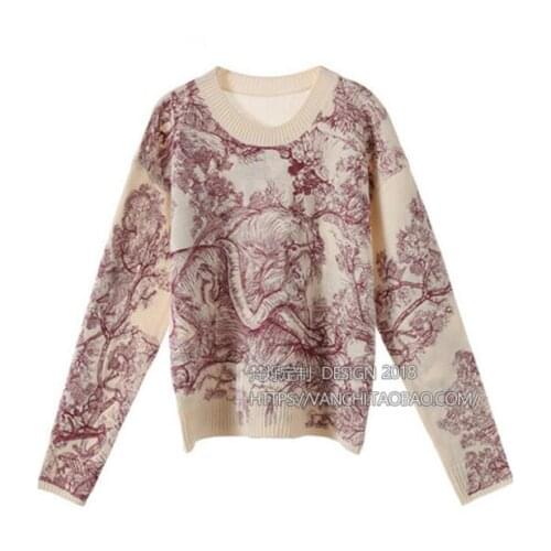Sweater Heavy-duty embroidered loose sweater women Early spring new thin knit tops