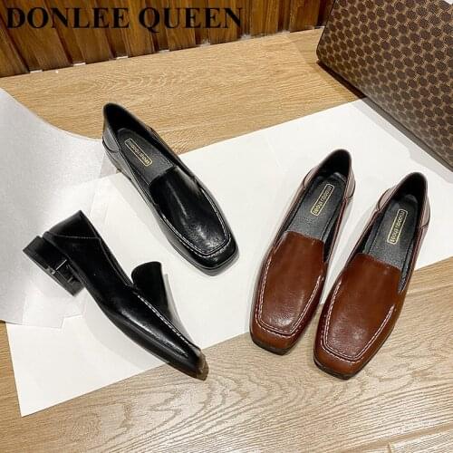 New Flats Casual Shoes Women Loafer Slip On Moccasin Square Toe Flat British Oxford Shoes Big Size 41 Chaussure Zapatos De Mujer