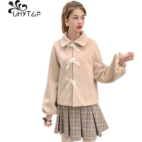 UHYTGF Winter women coat female jacket coat female High Quality Woolen Loose Warm Thicken Parka jackets women feminine coat X661