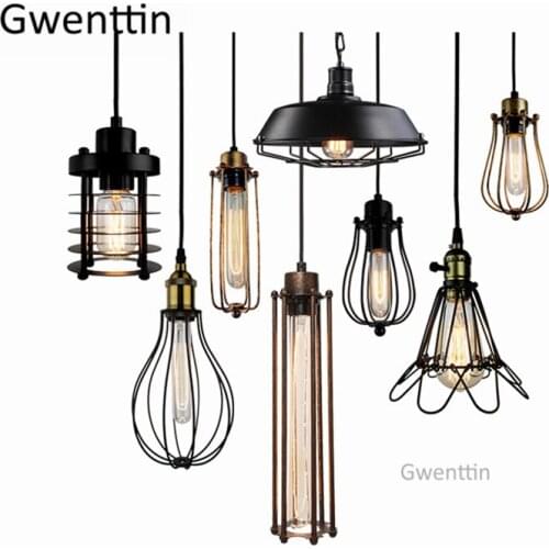 Vintage Loft Industrial Pendant Lights Home Decoration Black Metal Hanging Lamp Retro LED Lighting Fixtures Coffee Bar Luminaire