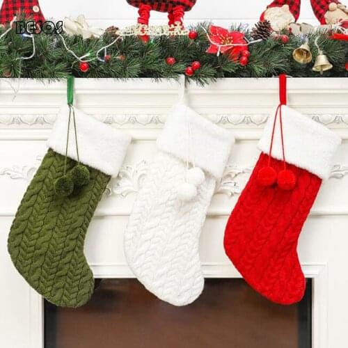 Christmas New Year Knitting Yarn Thickened Soft Solid Color Shopping Malls Family Decorated Christmas Tree Gift Socks B138D