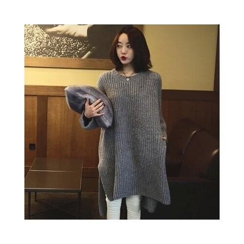 Womens Clothing 2018 Women Clothes Long Sweater Thick Hem Split Loose Loose Needle Sweater Women