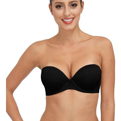 Vgplay 1/2 Cup Sexy Black Women Bra Plus Size Solid Plunge Lingerie Strapless Underwire Push Up Bra For Women