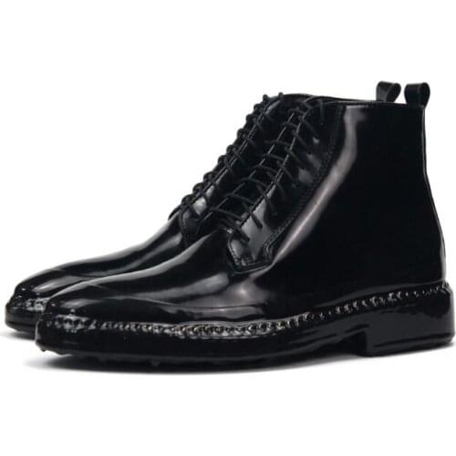 Winter High Top England Style Black Ankle boots Genuine Leather Lace up Fashion Boots Male Black Martin Boots