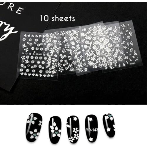 10sheets Manicure Flower Sliders For Nails Pattern Nail Art Decoration Water Sticker Tips Nail Stickers