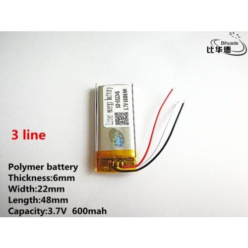 10pcs/lot 3 line Good Qulity 3.7V,600mAH,602248 Polymer lithium ion / Li-ion battery for TOY,POWER BANK,GPS,mp3,mp4