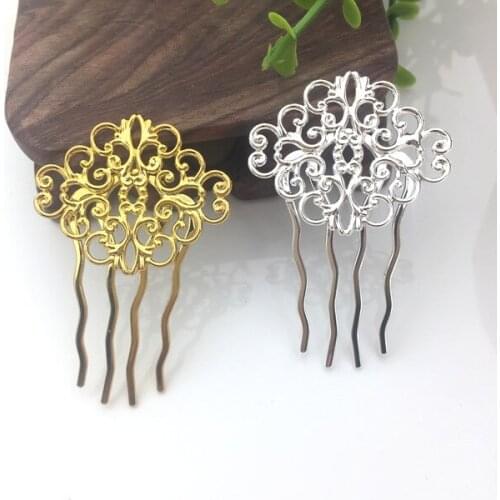 10 PCS New Arrive Metal Copper Iron Flowers 4 Teeth Hair Combs Base Setting For Women DIY Jewelry Accessory