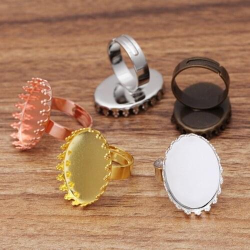 200pcs Ring Settings Bases with 13x18mm 18x25mm Oval Crown Bezel Resin Cabochon Rings Findings DIY Making Multi-color Plated
