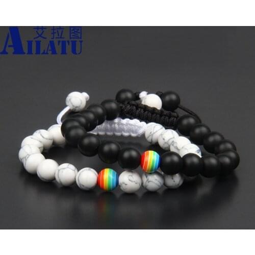 Ailatu Distance Bracelet Wholesale 8mm Man made Stone Rope Chain Equality Jewelry Gift Yoga Stone Trendy