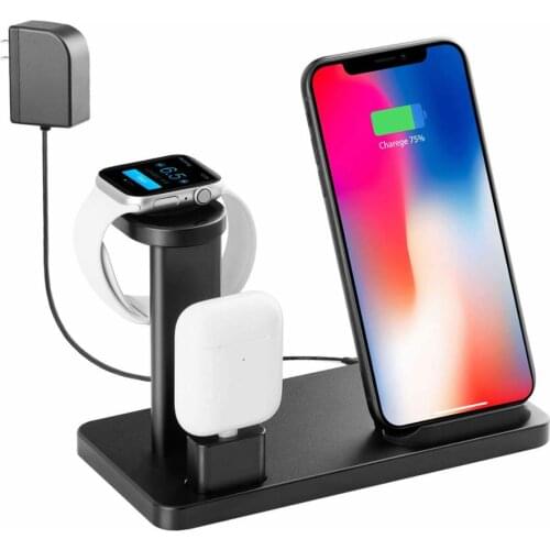 3 in 1 Aluminum Fast Wireless Charging Stand Station Dock One Cable for Apple Watch Series 4 3 2 1 AirPods