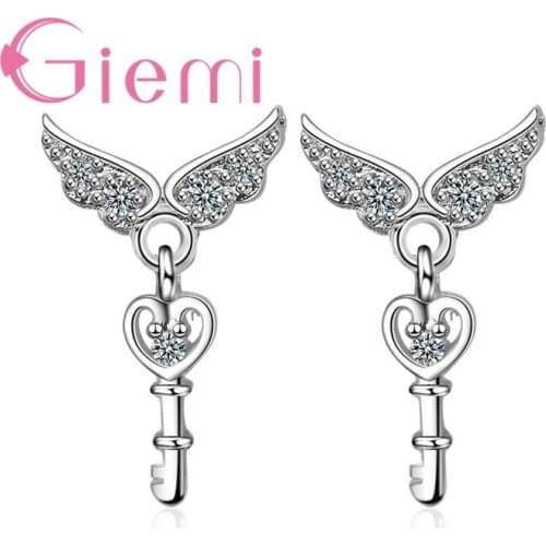 Shiny Elf Wings Keys Jewelry Earrings For Women Girls 925 Sterling Silver Accessories Top Quality Party Meeting Gifts Hot Sale