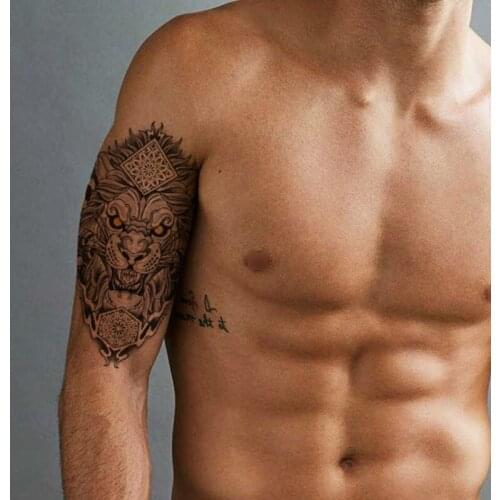 Large Size Lion Orange Eyes Vatican Line Totem Tattoos for Men Stickers Body Arm Art Temporary Tattoo Legs Fake Tatoos for Women