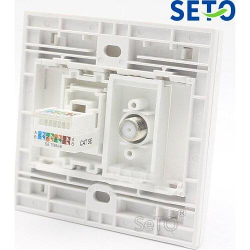 SeTo 86 Type RJ45 Cat5e Network Lan + F Head Digital TV Connector Panel Wall Plate Socket Keystone Faceplate