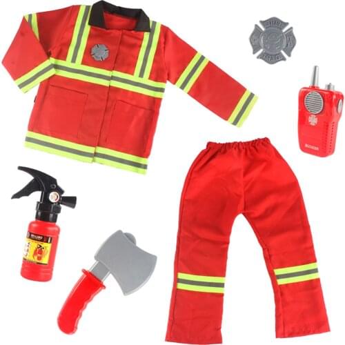 Kids Firefighter Cosplay Little Fireman Role Play Costume Comfortable Uniform Children Halloween Carnival Party Costumes New
