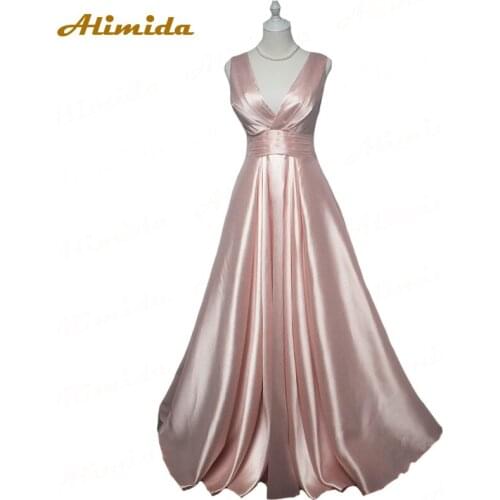 ALIMIDA Long Evening Dress 2020 Sexy V-Neck A-Line Party Dresses Lace Up Prom Dress robe de soiree vestido de festa
