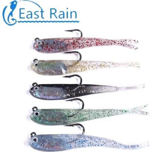 East Rain 7.5cm 5.4g 5pcs/lot Shad Jig Heads Fork Tail SwimBaits with Hooks Soft Bait Freshwater Lead fishing luresFree ship