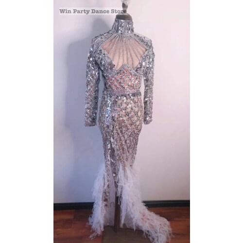 Sequined Mesh Long Tail Chest Hollow Ladies Long Skirt Birthday Party Wedding Bar Dance Clothes