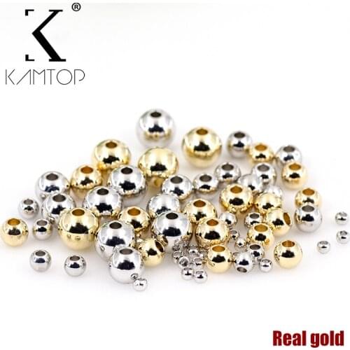 KAMTOP Copper plated gold ring beads ball 2/3/4/5/6 MM metal round loose beads jewelry bracelet DIY accessories Findings