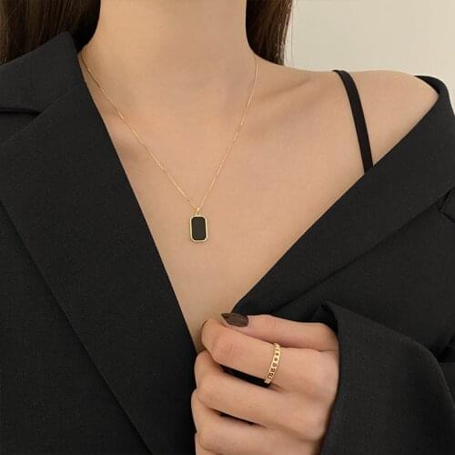 Minimalist Titanium Steel Necklace Black Square Pendant Necklace Chain For Woman Korean Fashion Jewelry Girl Sexy Clavicle Chain