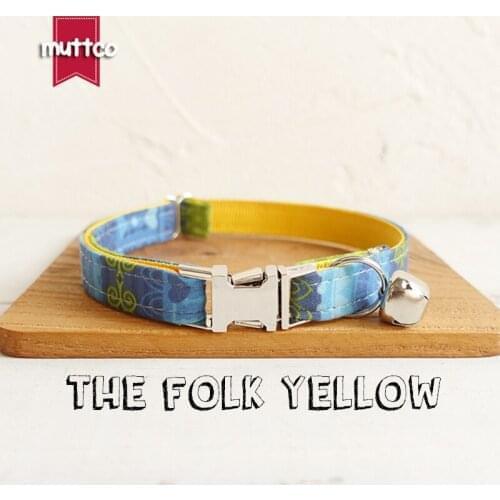 MUTTCO Retailing high quality handmade collar with bow tie THE FOLK YELLOW cat collar 2 sizes UCC024