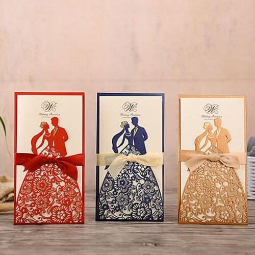 50 Pieces Laser Cut Wedding Invitations Cards Kit with Envelopes Bride and Groom Hollow-Out Engagement Bridal Shower Invites