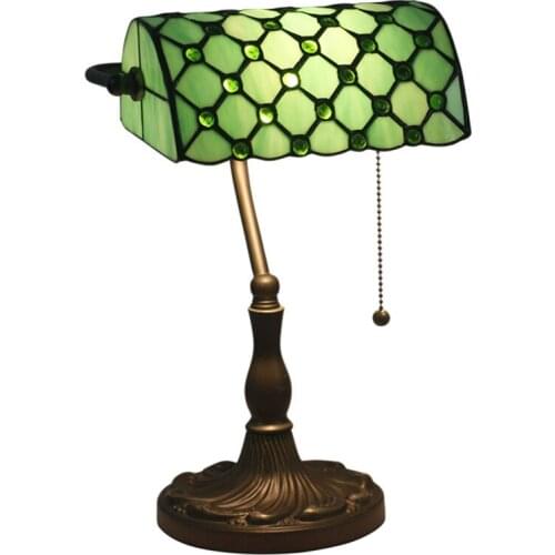 Stained Glass Tiffany Table Lamps American Retro Desk Lights Green Bank Table Lights Nostalgic Bar Cafe Study Room Deco Lighting