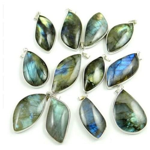 Natural Stone Crystal Moonstone Raw Gem Ornament Polished Labradorite bead Copper Edging pendant jewelry making charm necklace