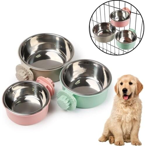 Stainless Steel Dog Bowl Feeder Cage Hanging Pet Bowl Water Dispenser Dog Food Container Cat Bowls For Puppy Supplies