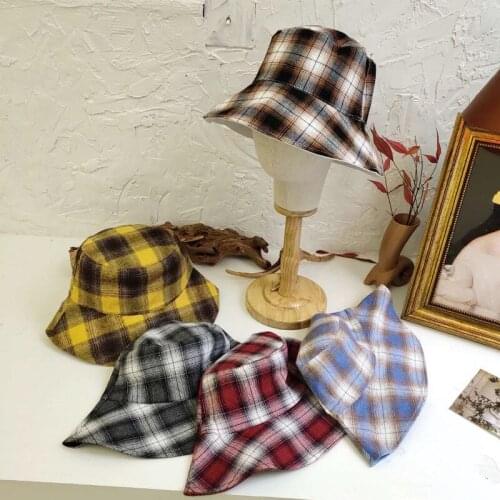 Womens Summer Hat Unisex Bucket Hat Lattice Sun Protection Cap Female Double-Side-Wear Flat Top Cotton Beach Packable Sun Hats