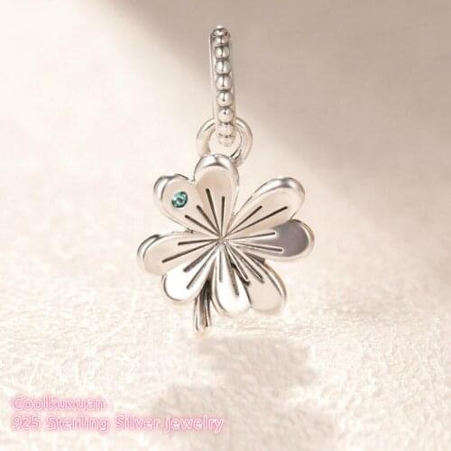 Spring 100% 925 Sterling Silver Lucky Four-Leaf Clover Pendant Charm beads Fits Original Pandora bracelets Jewelry Making