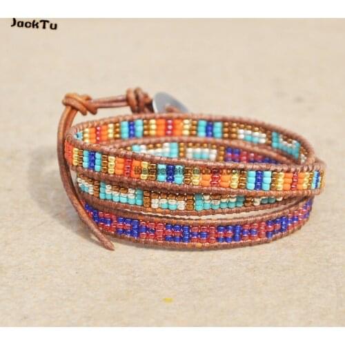 Adjustable multicolor seed beads 3 wrap bracelet bead bracelet
